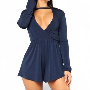 FASHION NOVA Cecille Choker Romper - Navy
